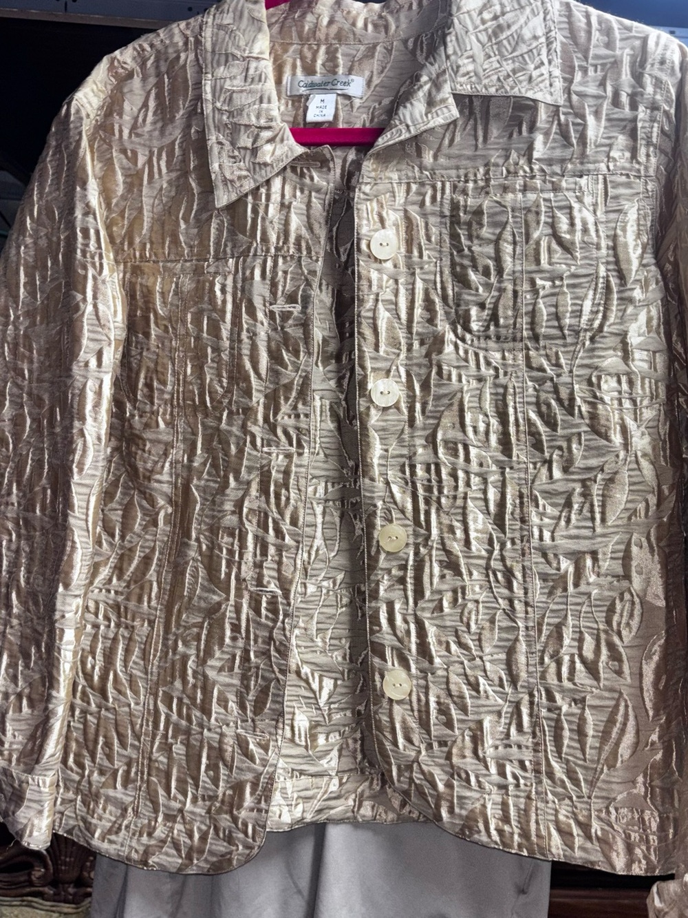 Coldwater Creek Crinkled Metallic Button-Front Jacket in Light Champagne